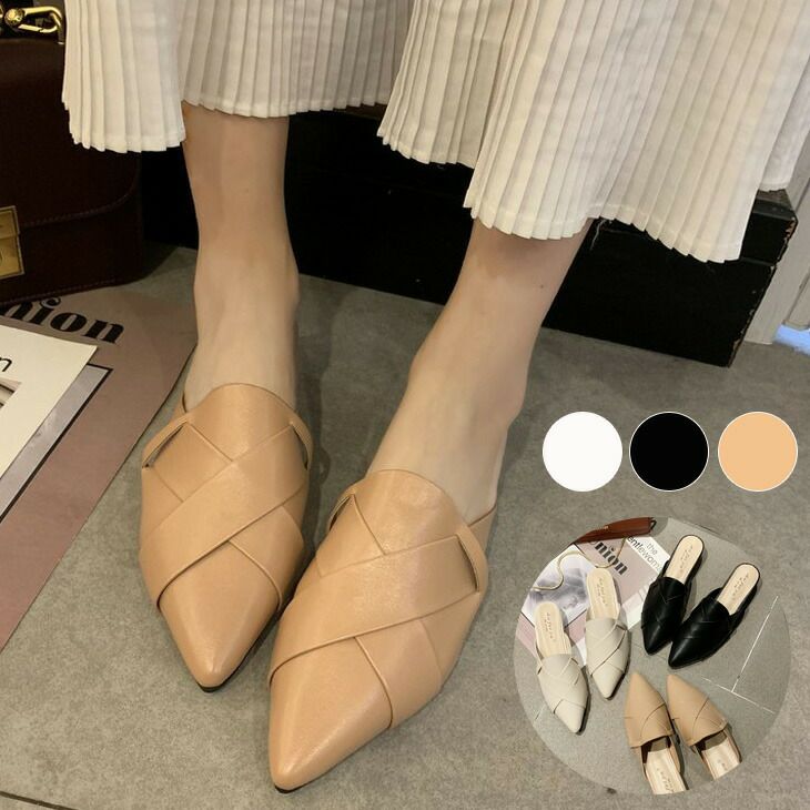 ミュール パンプス かかとなし ローヒール レディース ポインテッド