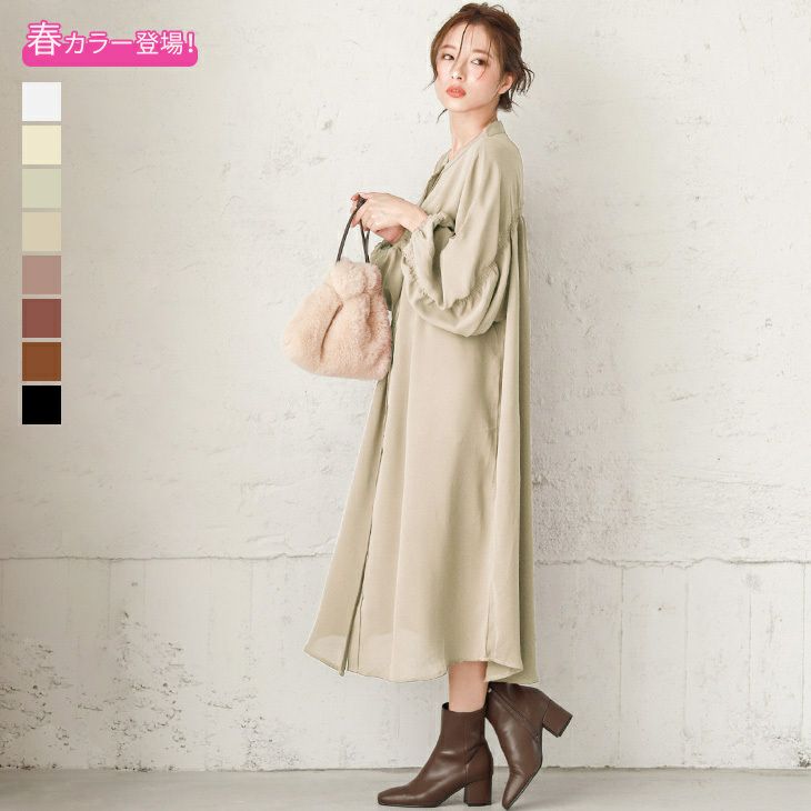 2way シャーリングギャザー シャツワンピース シャツ ワンピース