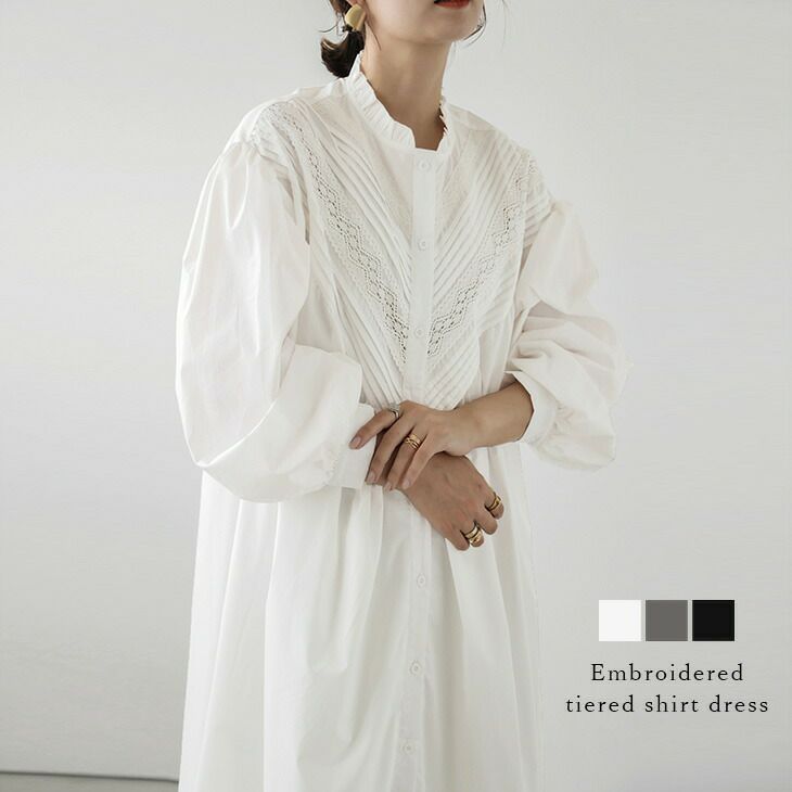 秋半額SALE対象】 シャツワンピース レース フリル ティアード 羽織り