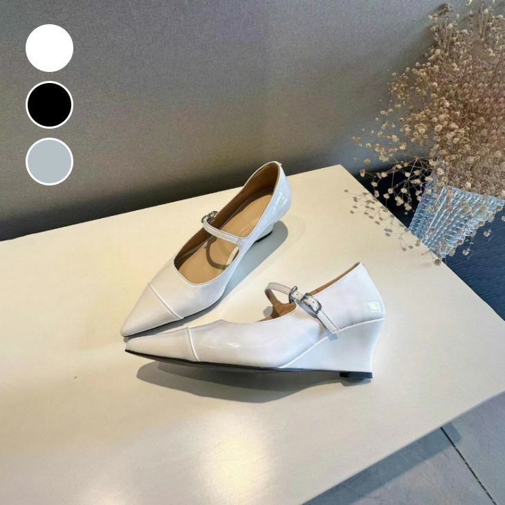 AMELY by La-gemme］ポインテッドトゥ ウェッジソール パンプス 
