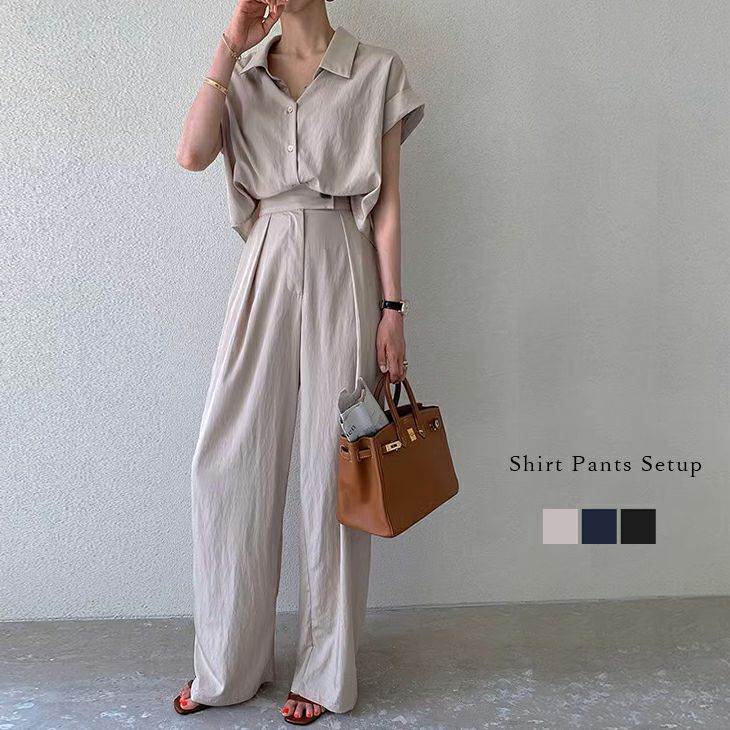 AMELY by La-gemme］セットアップ フレンチスリーブ シャツ タック